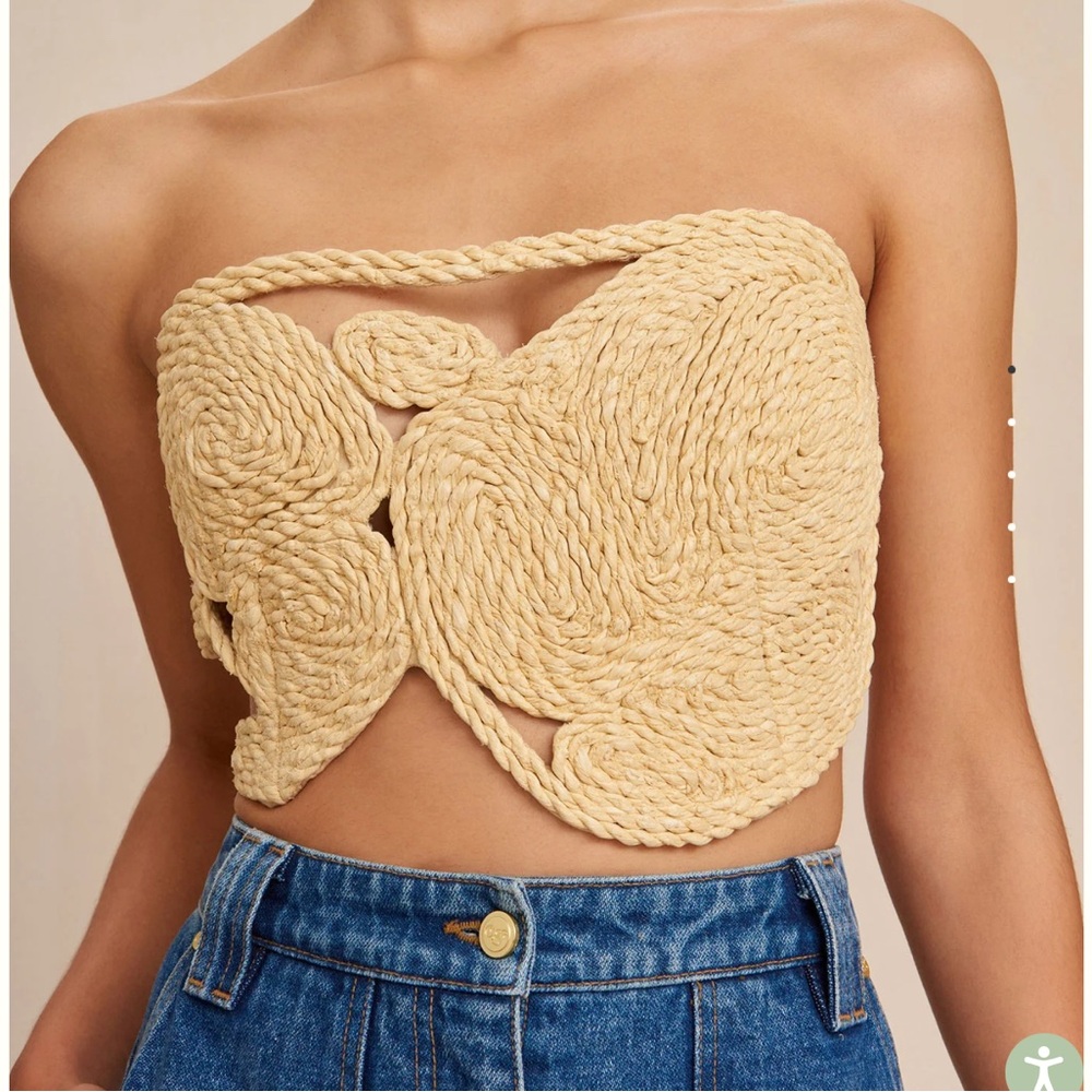 Elegant Cream Rope Knit Strapless Top
